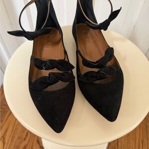 Black Pointed Toe Knot Strap Women's Flats